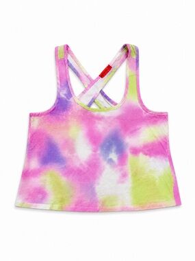 SPOILED NWOT PASTEL TIE DYE FLOWY TANK TOP WOMENS SMALL PINK PURPLE OPEN BACK Y2